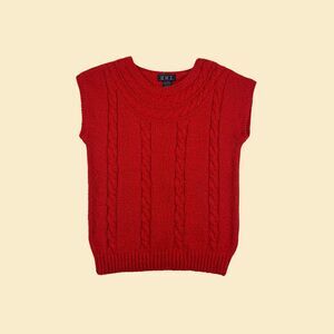 Vintage DHI 70s/80s red size M sweater, short sleeve knit acrylic red pullover
